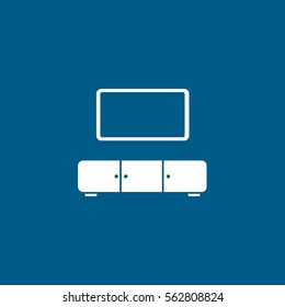 Furniture TV Cabinet Flat Icon On Blue Background