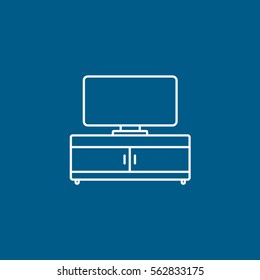 Furniture TV Cabinet Line Icon On Blue Background