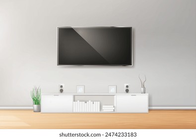 Furniture with a TV on the background of the wall. Vector illustration