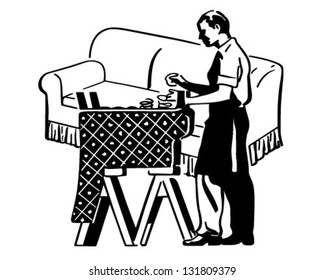 Furniture Upholstering - Retro Clip Art Illustration