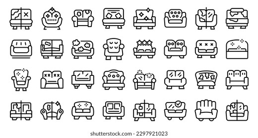 Furniture upholstery icons set outline vector. Cushion bed. Sofa comfort