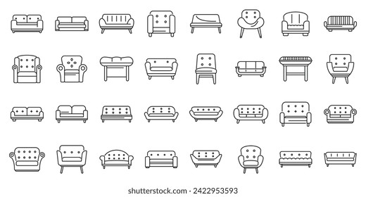 Furniture upholstery icons set outline vector. Cushion office comfort. Lounge living