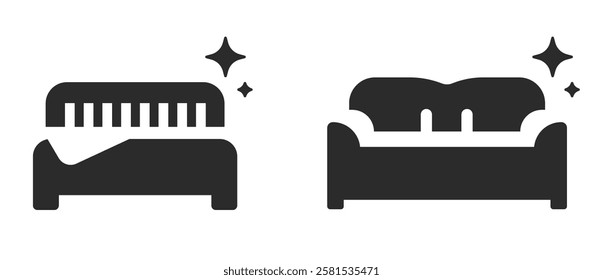 Furniture upholstery repair restoration icon vector modern simple graphic illustration set, clear clean bed sofa couch refinishing renovation web sign symbol logo pictogram, refurbish assembly image
