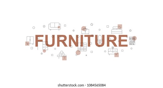Furniture vector banner. Word with line icon. Vector background