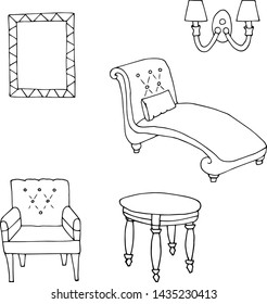 Furniture vector collection. Hand drawn sketch interior objects set.