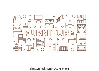 Furniture vector concept line horizontal illustration or banner on white background
