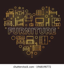 Furniture vector concept thin line golden heart shaped illustration or banner
