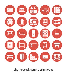 Furniture vector flat glyph icons. Living room tv stand, bedroom, baby crib, kitchen exhaust hood, sofa, nursery, dining table, door window. Signs interior store. Solid silhouette pixel perfect 48x48.