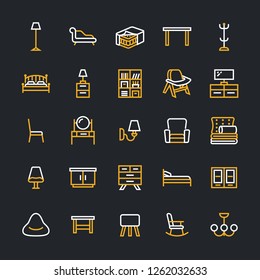 Furniture vector flat line icons. Living room tv stand, bedroom, home lighting, rocking chair, sofa, bedding, dining table, bed,bookcase. Thin signs collection interior store. Pixel perfect 48x48