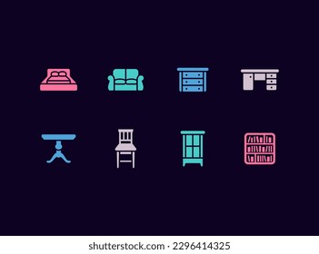 Furniture vector icon set. Home interior equipment icons.