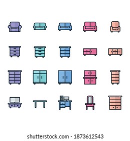 Furniture vector icon set perfect for UI user interface illustration on website or app households interior