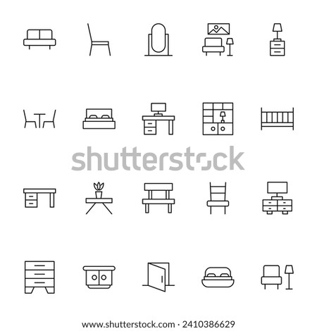 Furniture Vector Icons Collection. Suitable for books, stores, shops. Editable stroke in minimalistic outline style. Symbol for design 