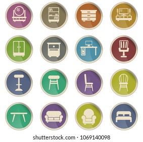 furniture vector icons in the form of round paper labels