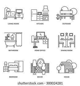 Furniture vector icons set modern line style