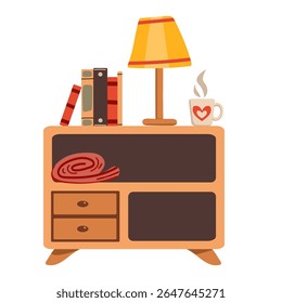 Furniture vector illustration set. Cartoon flat design furniture with armchair, lamp, nightstand, house plants. Designer fashion items for home interior apartment isolated on white