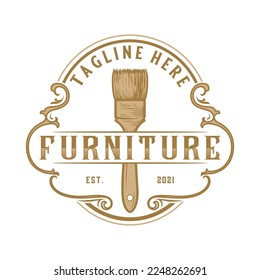 diseño del logotipo vectorial del mobiliario. concepto de pincel dibujado a mano. para las empresas de mobiliario, carpintería y equipamiento.