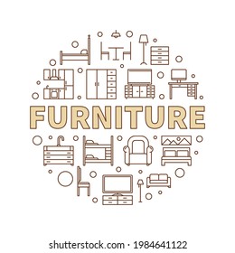 Furniture vector round Interior concept outline illustration or banner