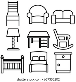 furniture vector thin line icon set