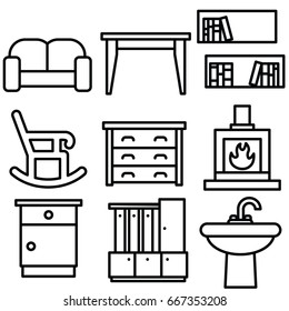 furniture vector thin line icon set
