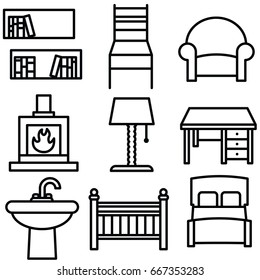 furniture vector thin line icon set