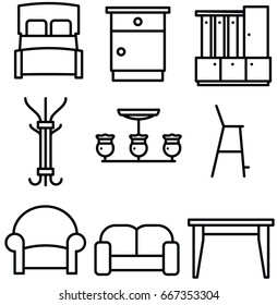furniture vector thin line icon set