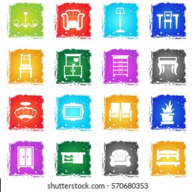 furniture vector web icons in grunge style for user interface design