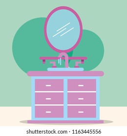 furniture washbasin and mirror cartoon bathroom
