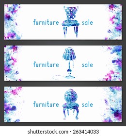 Furniture watercolor advertisement sale banners