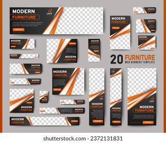 furniture web banners of standard size with a place for photos. Vertical, horizontal and square template