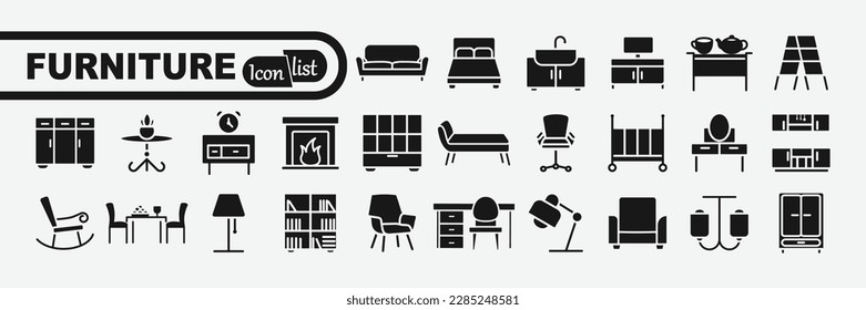 Furniture - web icon set. Icons collection. Simple vector illustration.

