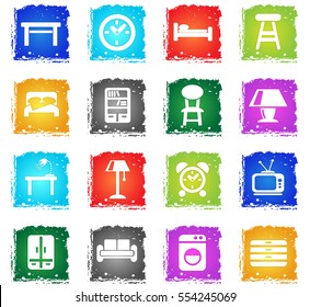 furniture web icons in grunge style for user interface design