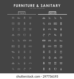 furniture-and-sanitary-on-bold-and-thin-outline-icons-concept