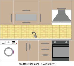 Furnitures, cabinets in the kitchen