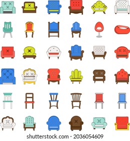 Furnitures color Sofa and chair vector, flat design icon set