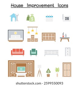 Furnitures , Home decorate items icon set in flat color style