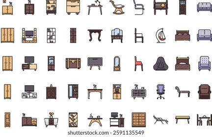 Furnitures icons High-Quality Vector Icons Collection with Editable Stroke. Ideal for Professional and Creative Projects.