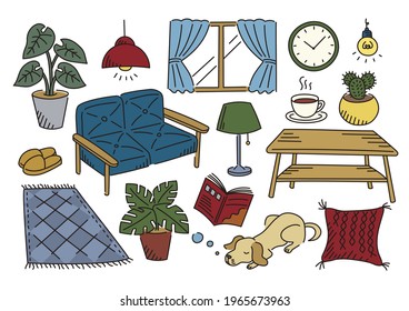 Furnitures in the room illustrations color