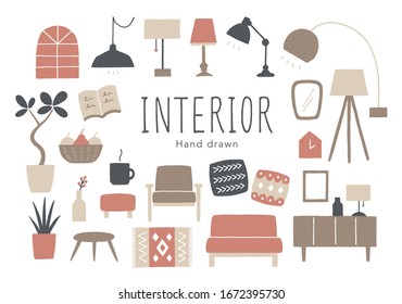 Furnitures and stylish room hand drawn