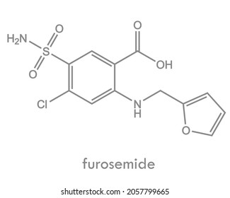 Furosemide Structure, A Loop Diuretic Drug Molecule. Chemical Formula.