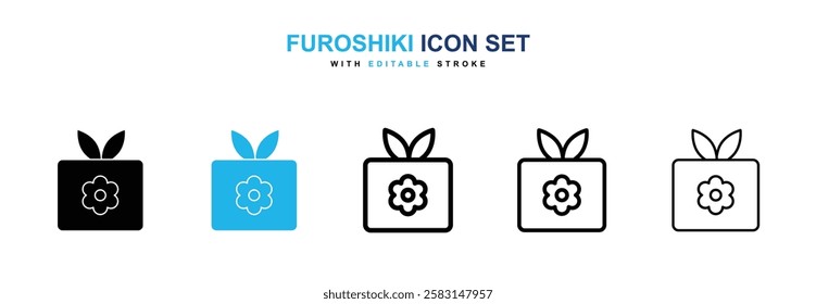 Furoshiki icons vector collection in black and blue colors on white background