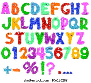 furry alphabet with eyes