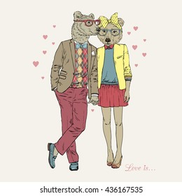 furry art illustration of bears couple, Valentine Day design