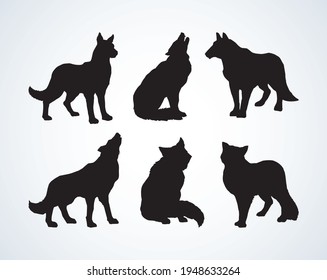 Furry big danger gray canidae lagopus lupus set stand on light sky backdrop. Dark ink hand drawn cute picture logotype design in art retro contour print style. Closeup side view snow ground text space
