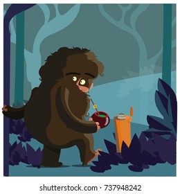 furry big foot cartoon drinking mate