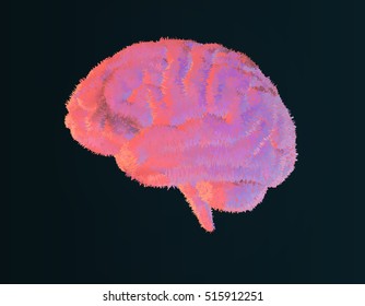 Furry brain illustration with pastel color style on dark background