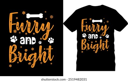 Furry e brilhante, alegre design de tipografia de Natal, Santa Claus t shirt, xmas único camisa de Natal, feriados felizes, cartaz de celebração, ilustração, design de camisa de Natal, cumprimentos de férias,