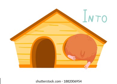 Furry Brown Hamster Moving Into the Wooden House Vector Illustration