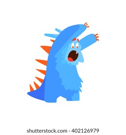 Furry Childish Monster Chasing Flat Cartoon Style Isolated Vector Design Print On White Background