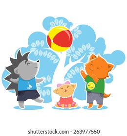 Furry children plays with a ball