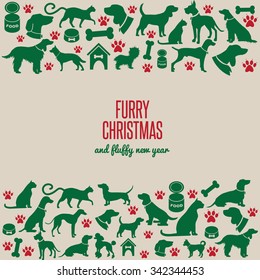 Furry Christmas and fluffy new year border greeting card design. EPS 10 vector.